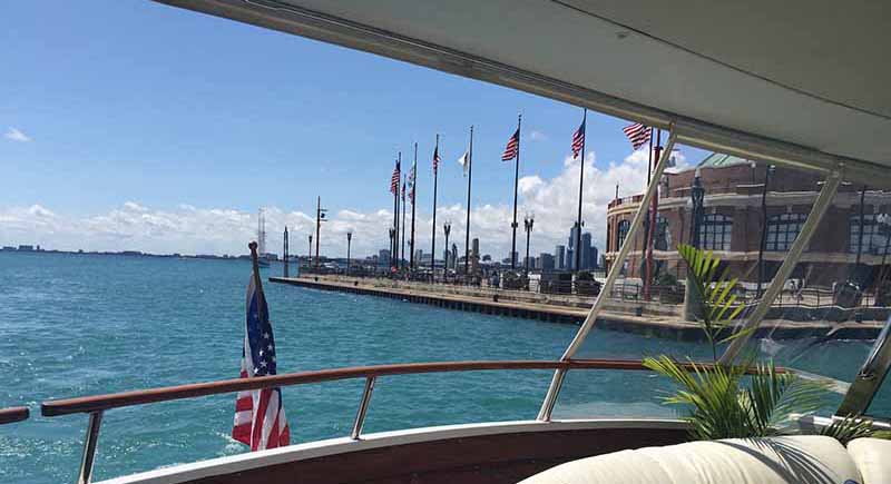 Burnham Harbor yacht charter with cruising the lakefront attractions| Adelines Sea Moose
